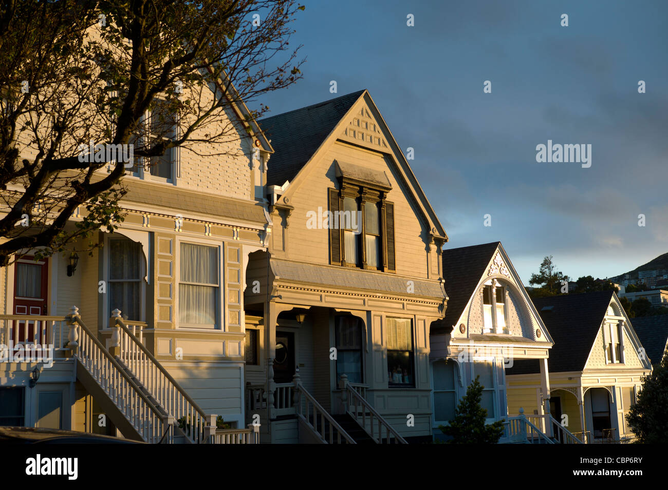 Case, architettura vittoriana, San Francisco, California, Stati Uniti d'America Foto Stock