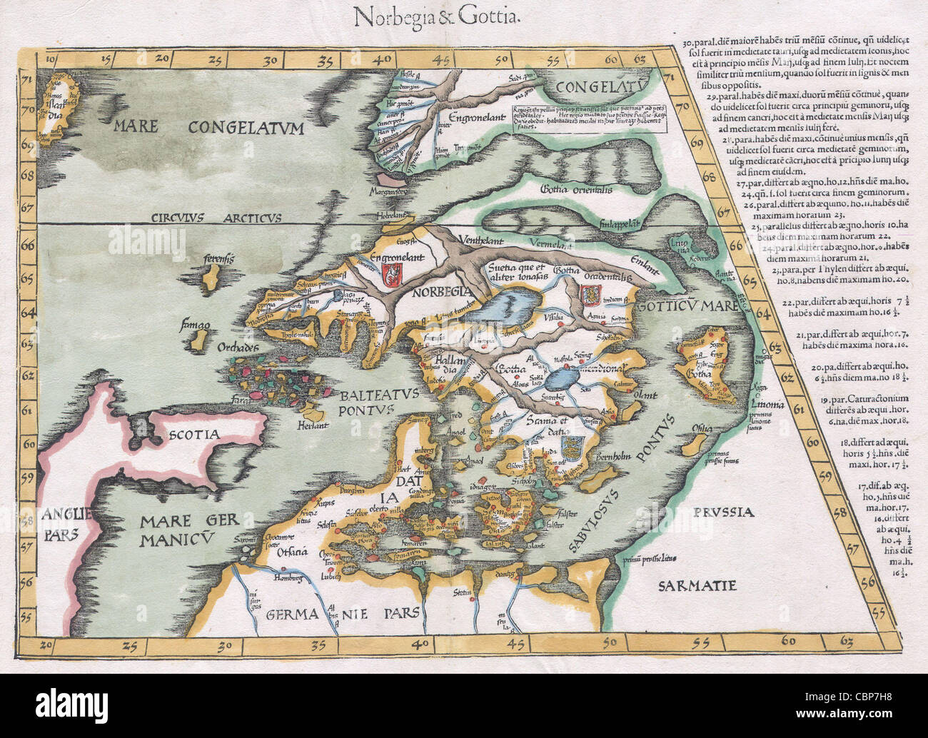 1541 WALDSEEMÜLLER Mappa della Scandinavia ( Norbegia ^ Gottia ) Foto Stock