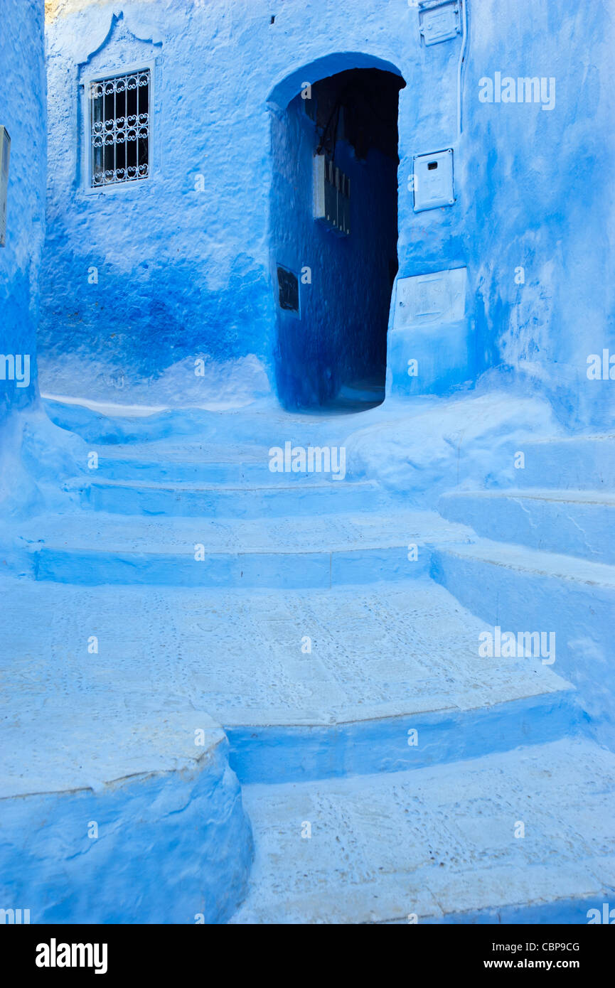 Tradizionale blu lavato medina di Chefchaouen, Rif regione. Il Marocco.il Nord Africa. Foto Stock