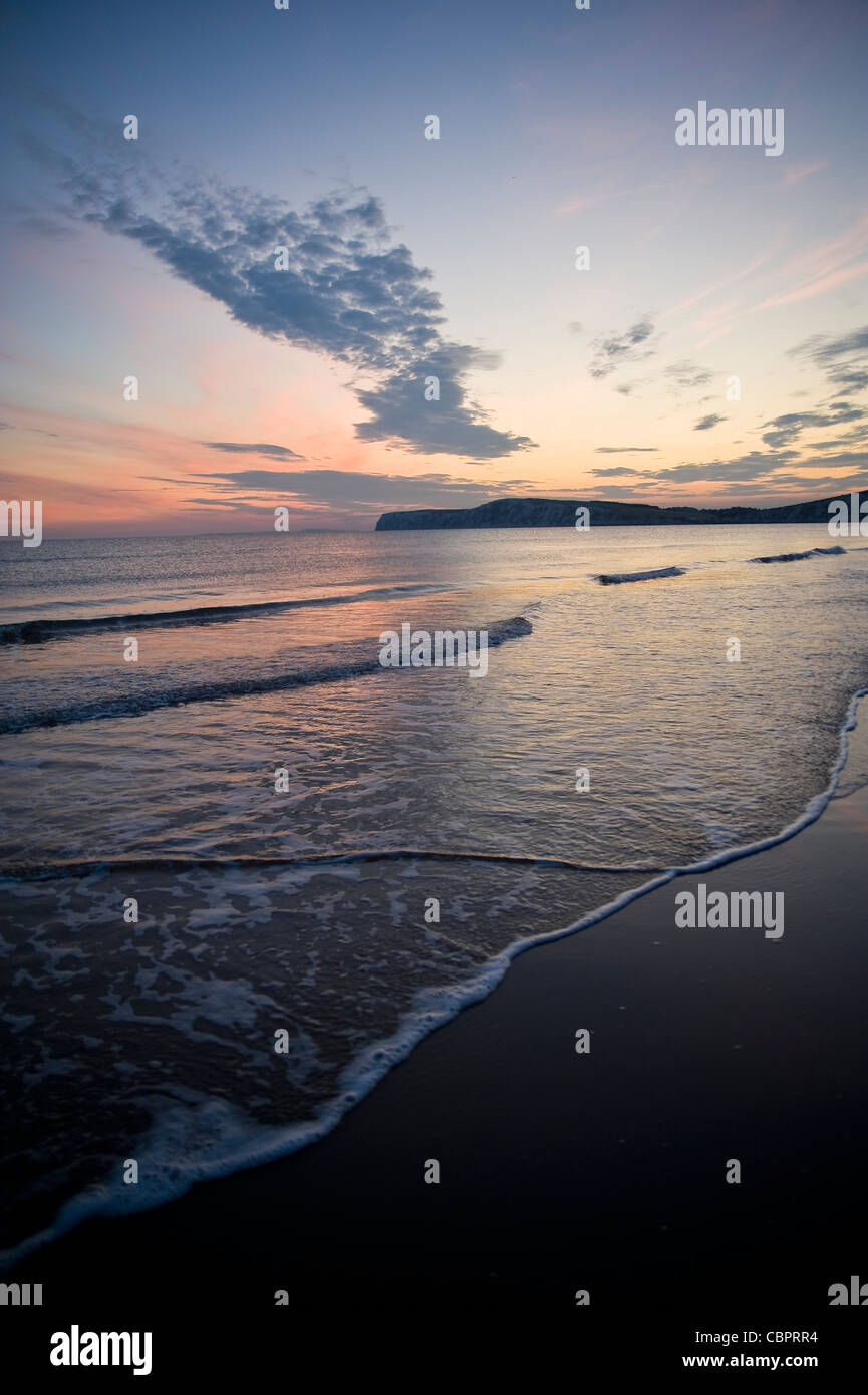 Tramonto a Compton Bay Beach, Isle of Wight, Regno Unito Foto Stock