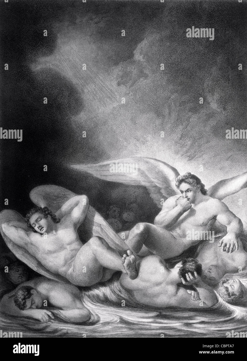 Angeli ribelli nel lago di masterizzazione dell'Inferno. Milton il paradiso perduto, c xix secolo incisione di Gustave Dore Foto Stock
