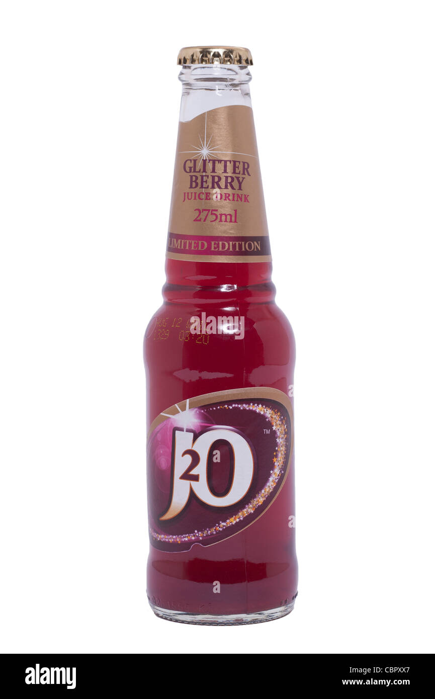 Una bottiglia di Glitter Berry sapore J2O bere succo di frutta su sfondo bianco Foto Stock
