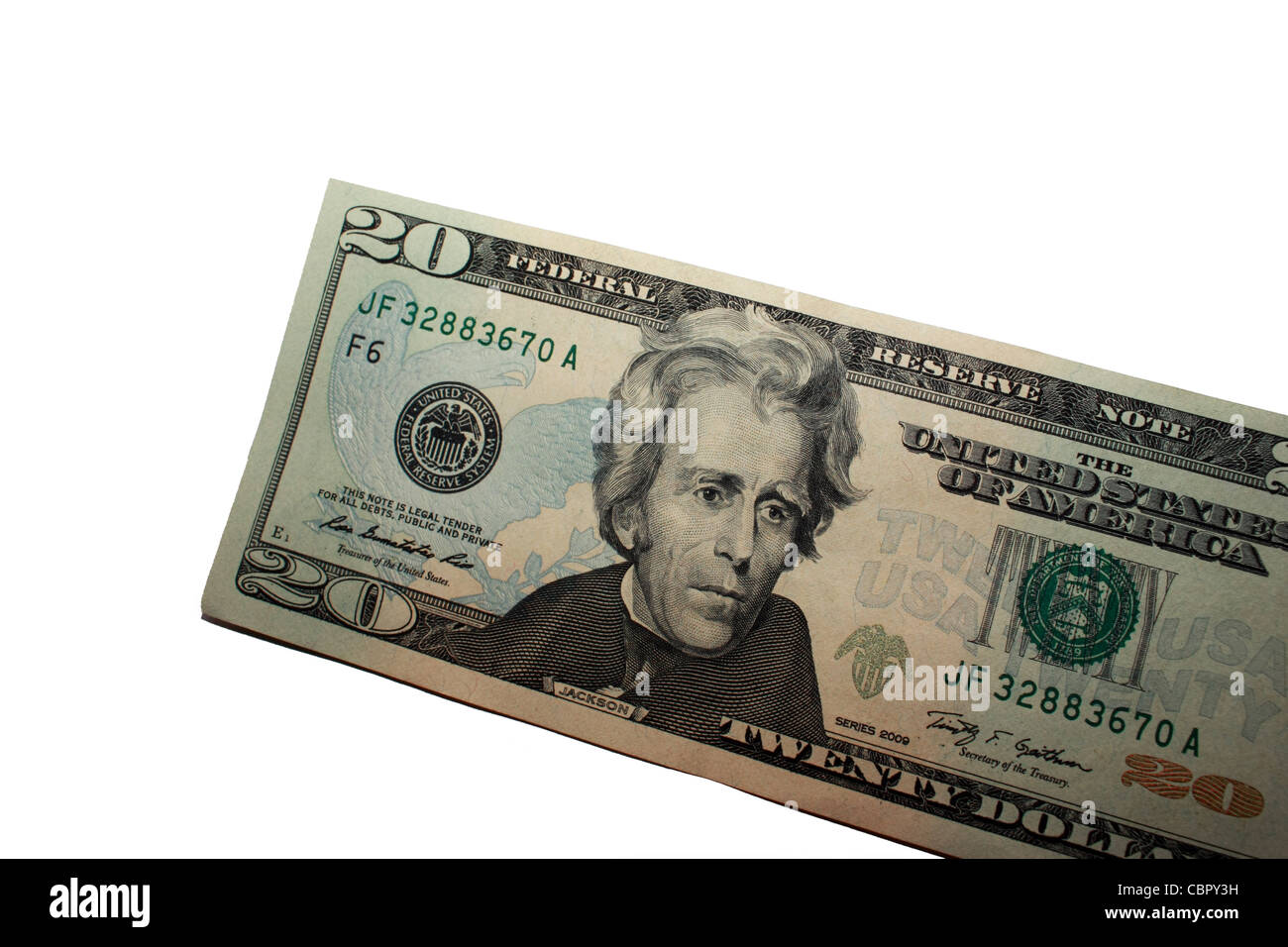Stati Uniti venti dollari tagliare Foto Stock