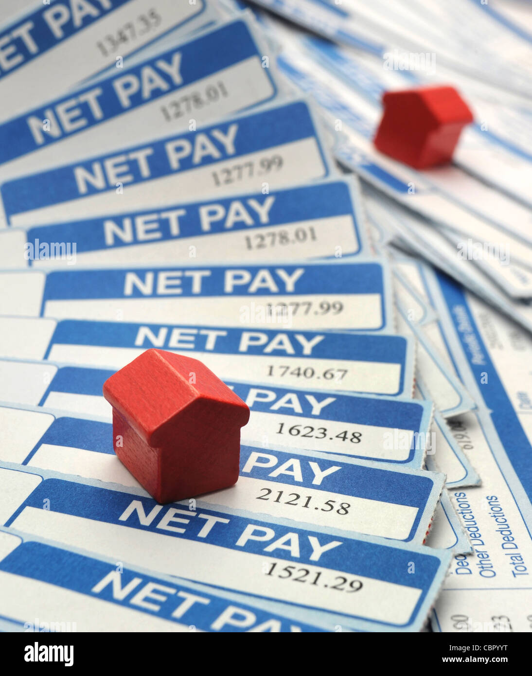 BRITISH FOGLI PAGA Case modello RE redditi salari posti di lavoro crescente inflazione bollette budget familiare mutui casa acquirenti ETC REGNO UNITO Foto Stock