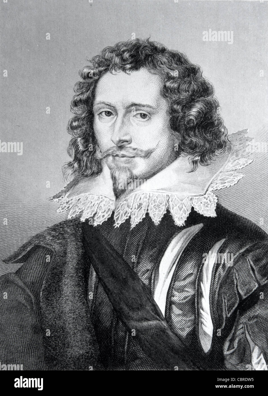 Ritratto di George Villiers, primo duca di Buckingham (1592-1628) politico inglese e Royal Courtier, Inghilterra indossando Ruff Colar. Illustrazione o incisione vintage Foto Stock