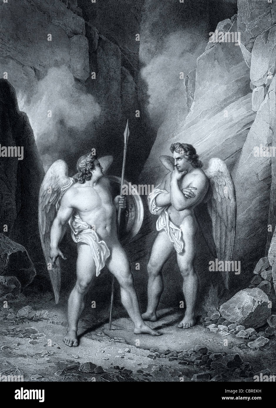 Il Diavolo o Satana & Beelzebub o Beelzebul " il principe dei demoni". John Milton il paradiso perduto. c xix secolo incisione di Gustave Doré Foto Stock