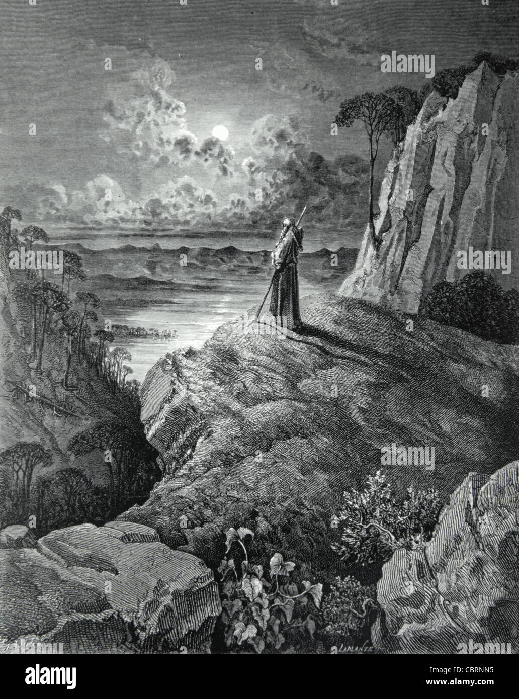 L'Hermit sulla montagna, 'Atala' , UNA novella, alias 'Les amours de deux sauvages dans le désert' di François-René de Chateaubriand (1801) incisione di Gustave Doré, 1863 Foto Stock