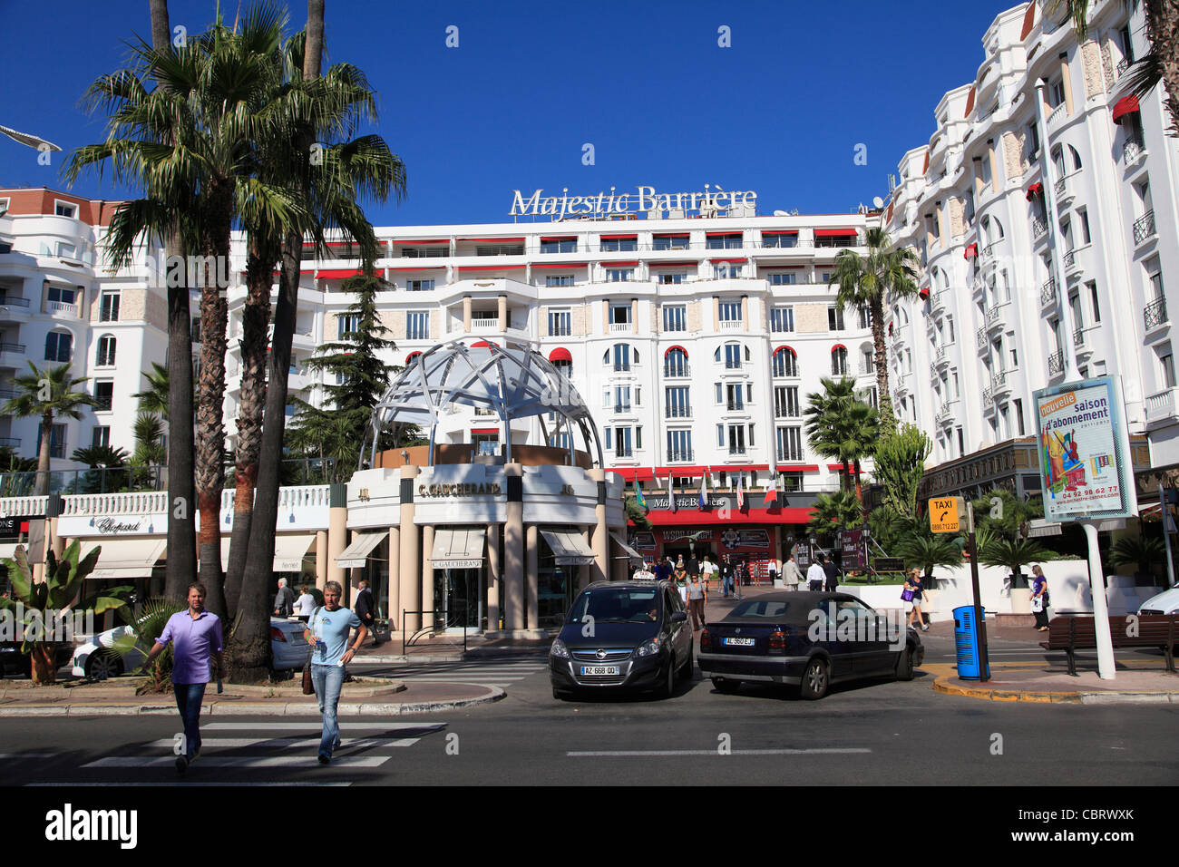 Boulevard de la Croisette, La Croisette, Cannes, Cote d'Azur, Provence, Francia Foto Stock
