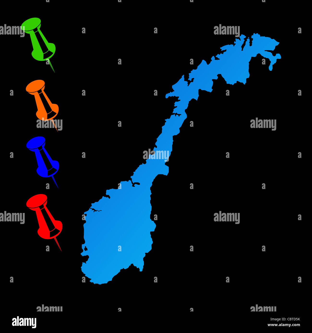 Norvegia mappa di viaggio con perni di spinta su sfondo nero. Foto Stock