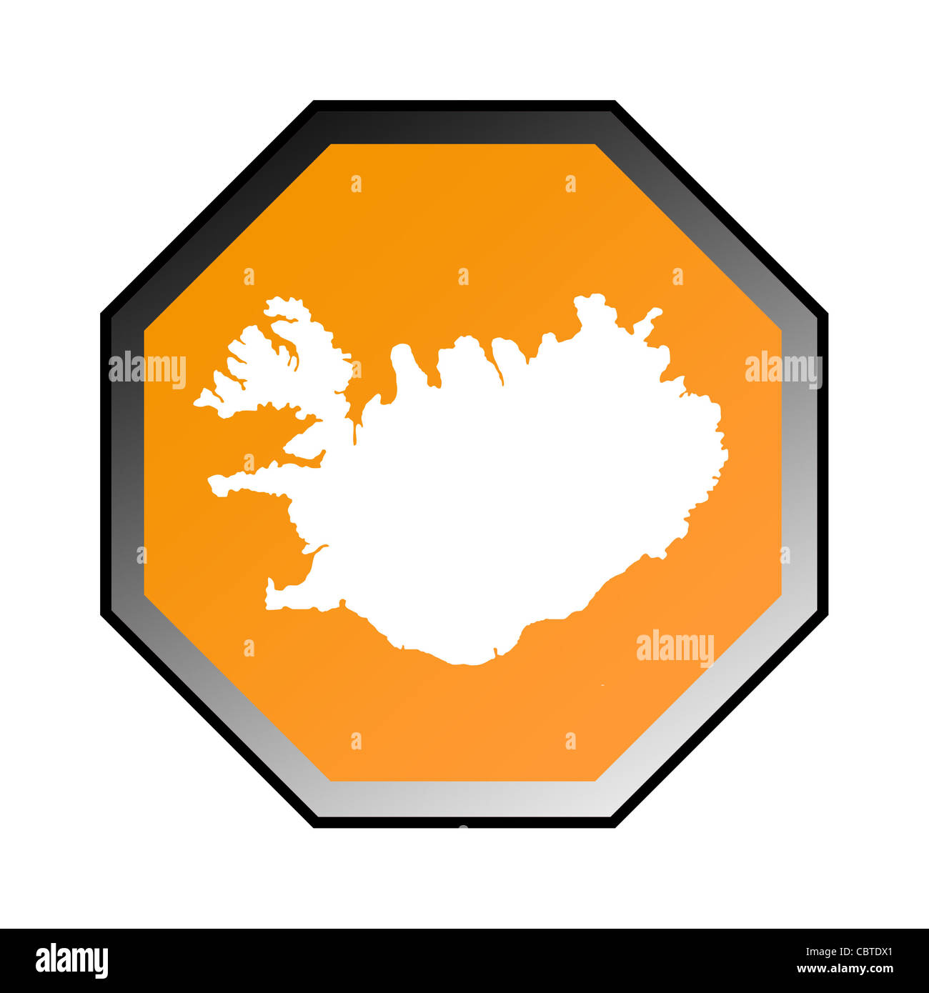 Islanda cartello stradale isolato su uno sfondo bianco. Foto Stock