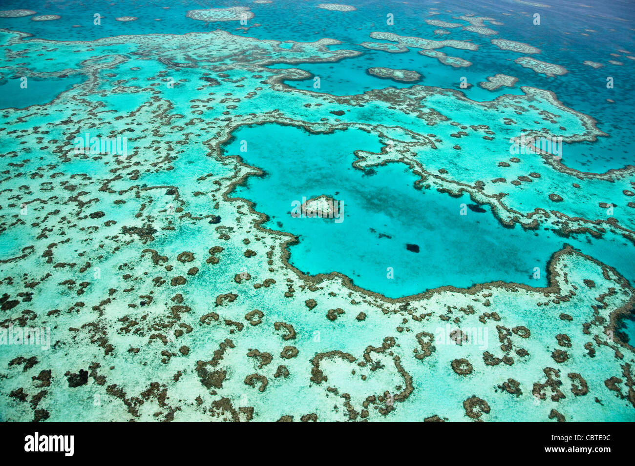 Vedute aeree del bel cuore Reef in la spettacolare grande barriera corallina vicino alle Isole Whitsunday nel Queensland, in Australia. Foto Stock
