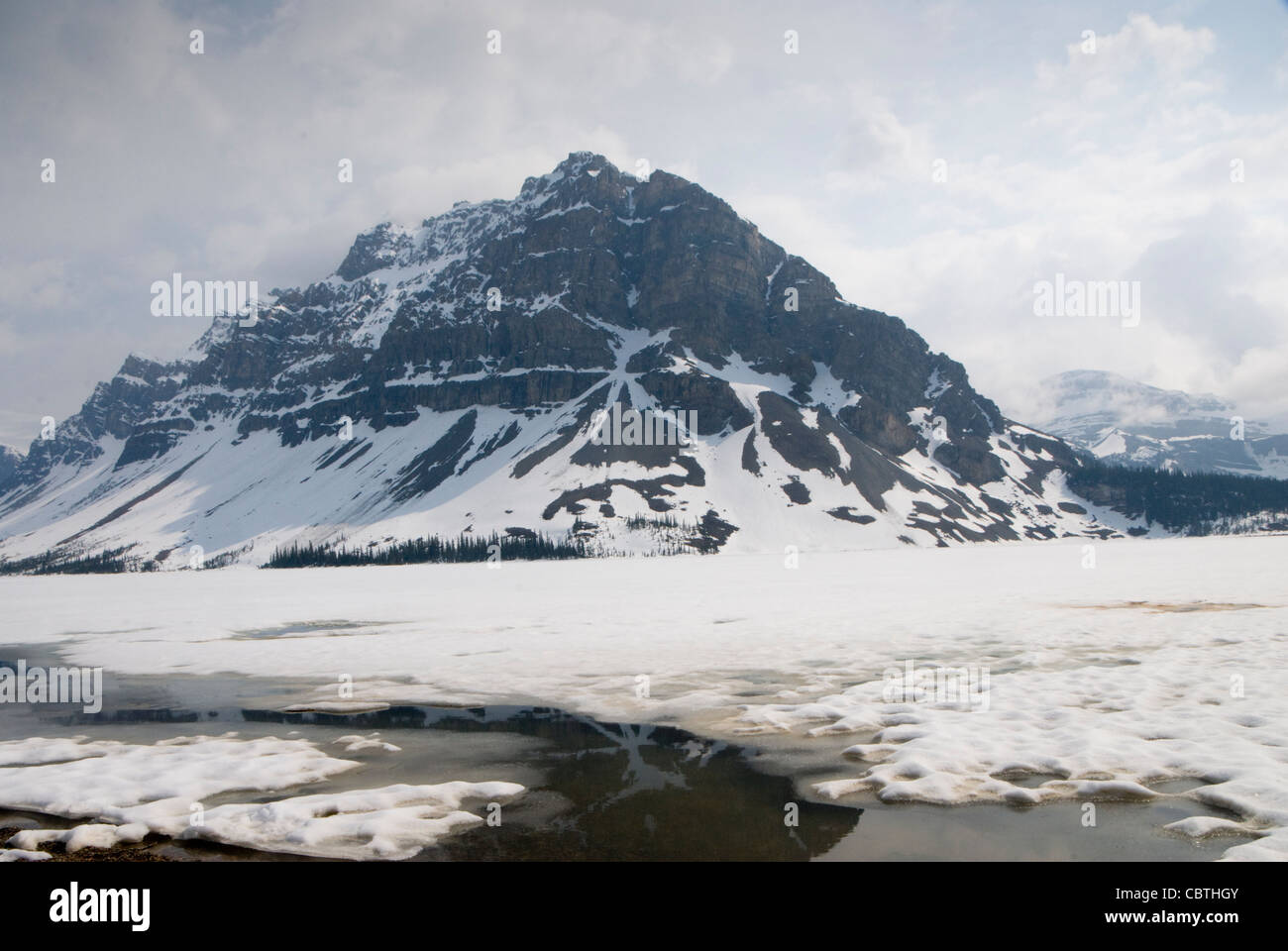 Ghiaccio sul lago, al Lago Bow, Icefields Parkway, Banff, Alberta, Canada Foto Stock