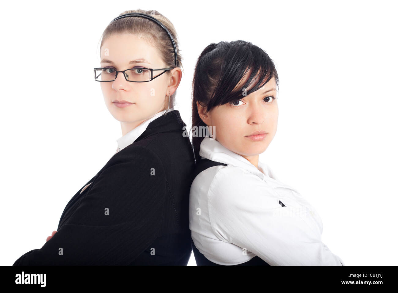Ritratto di due business di successo delle donne, isolati su sfondo bianco. Foto Stock