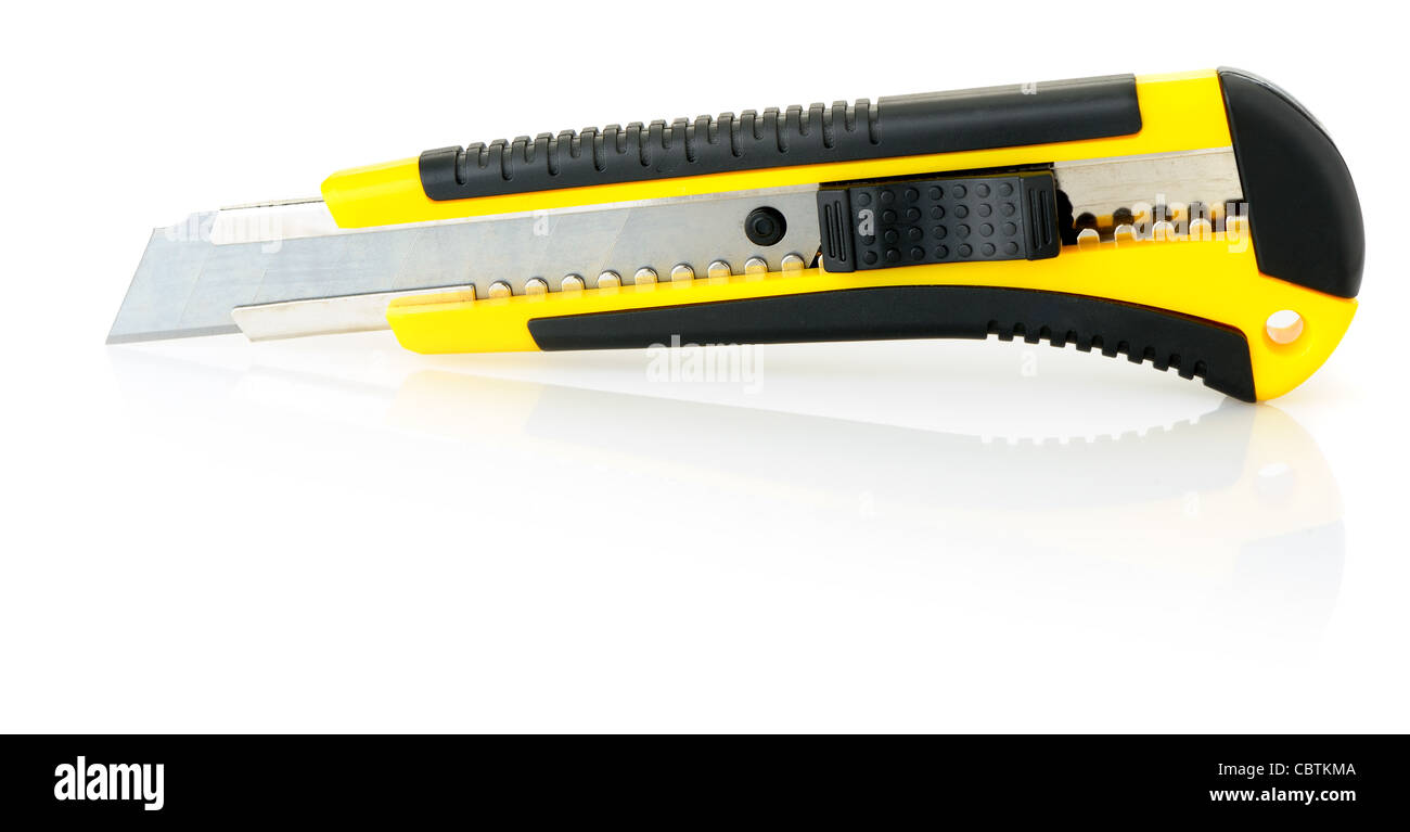 Cutter coltello. Isolato su sfondo bianco Foto Stock