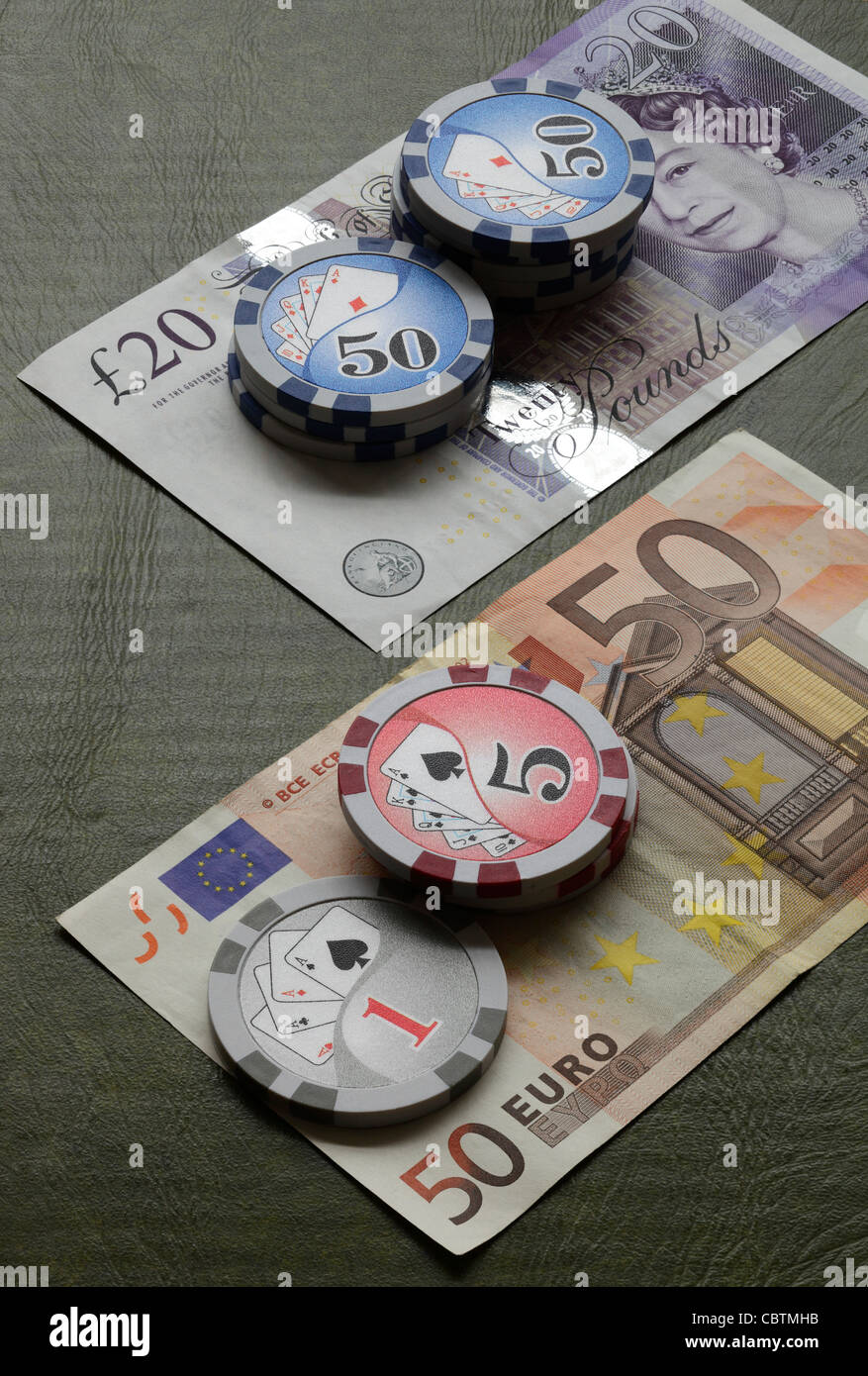 Il gioco d'azzardo su Pound vs Euro Foto Stock