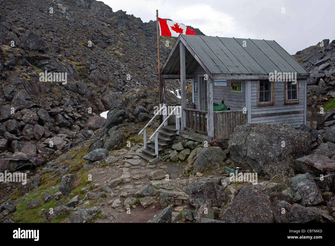 Rifugio di montagna nella parte superiore del Chilkoot Pass. Chilkoot Trail. USA-Canada confine. Canada Foto Stock