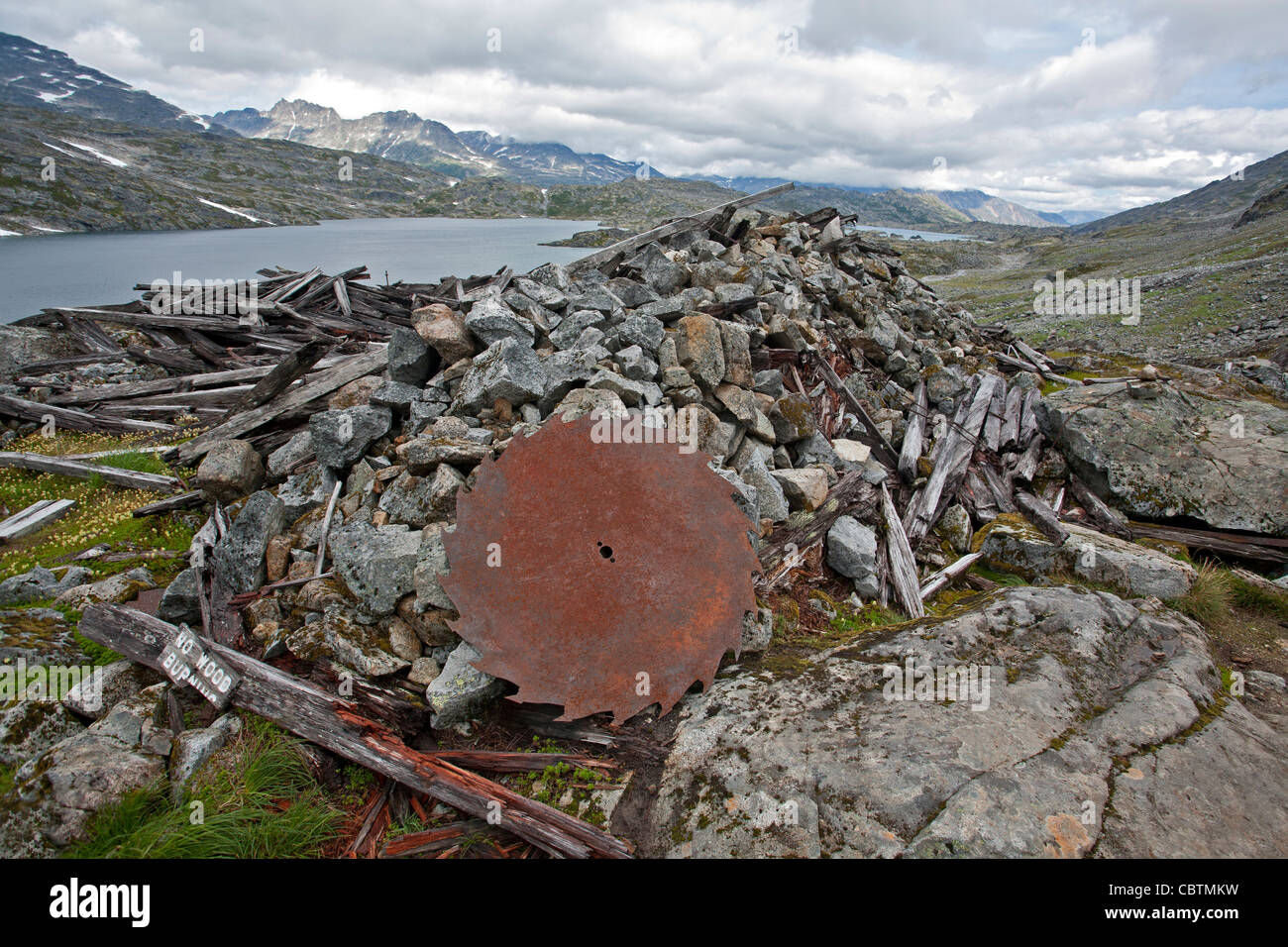 Vecchio chainsaw. Chilkoot Trail. British Columbia. Canada Foto Stock