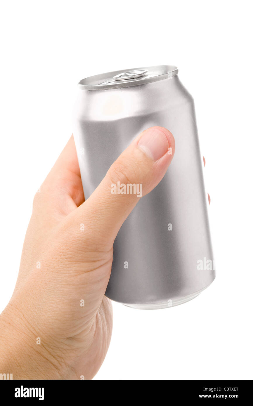Soda vuota può con sfondo bianco Foto Stock