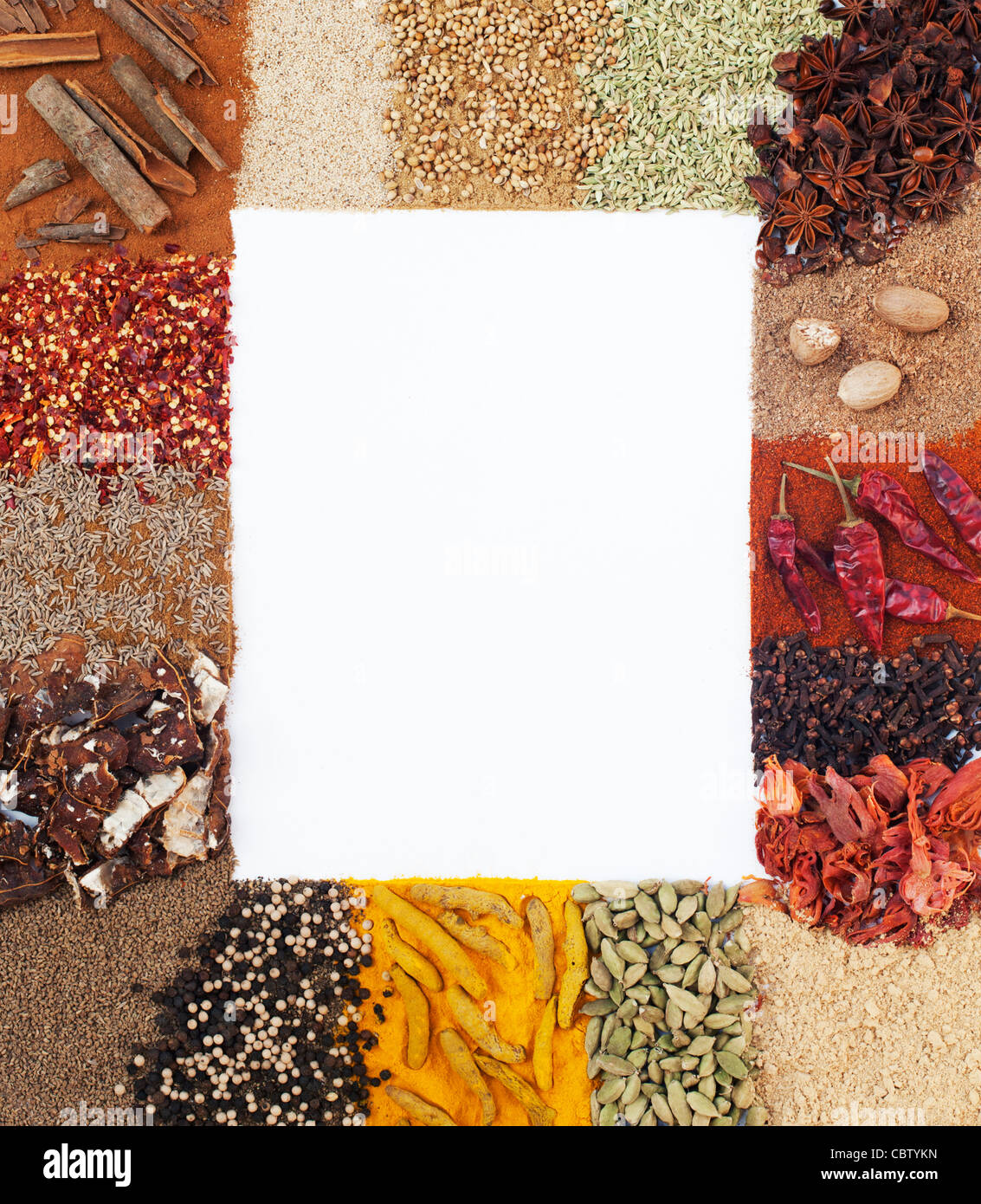 Indian Spice telaio su sfondo bianco Foto Stock