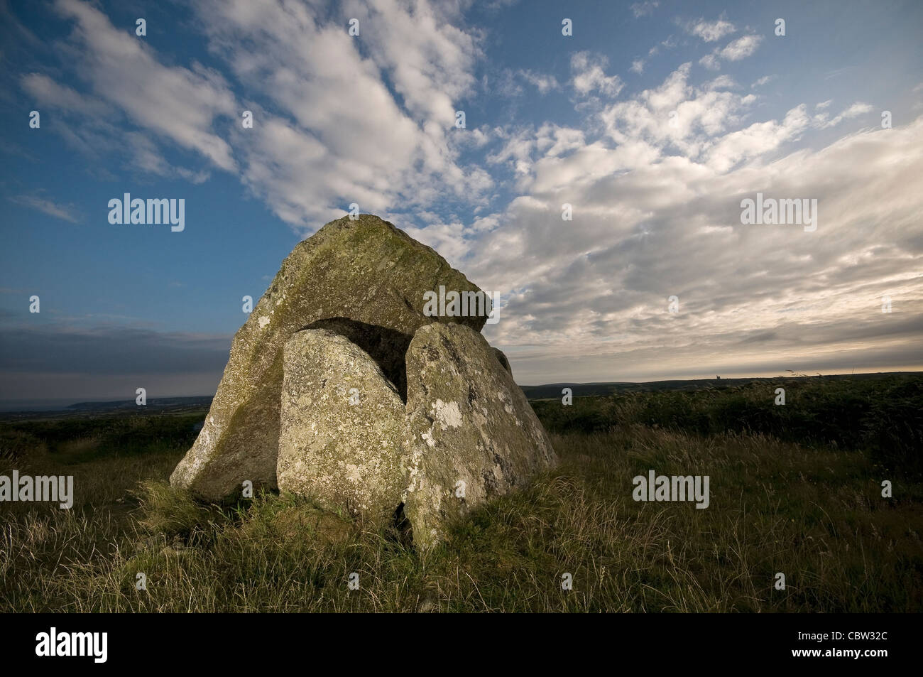 Mulfra Quoit Neolitico camera di sepoltura vicino a Penzance, Cornwall, Regno Unito Foto Stock