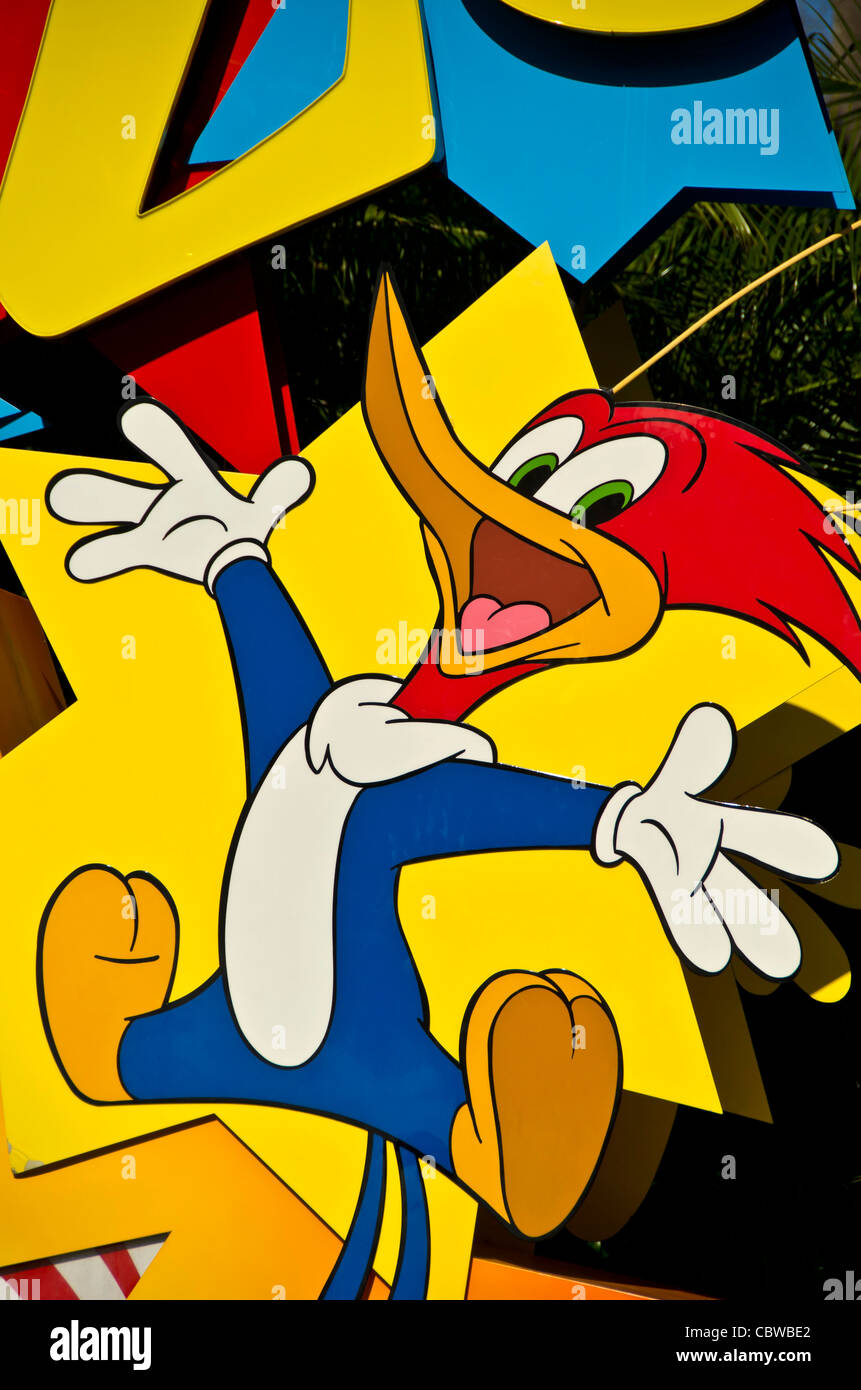 Woody Woodpecker personaggio dei fumetti a Woody Woodpecker's KidZone presso gli Universal Studios Orlando in Florida Foto Stock