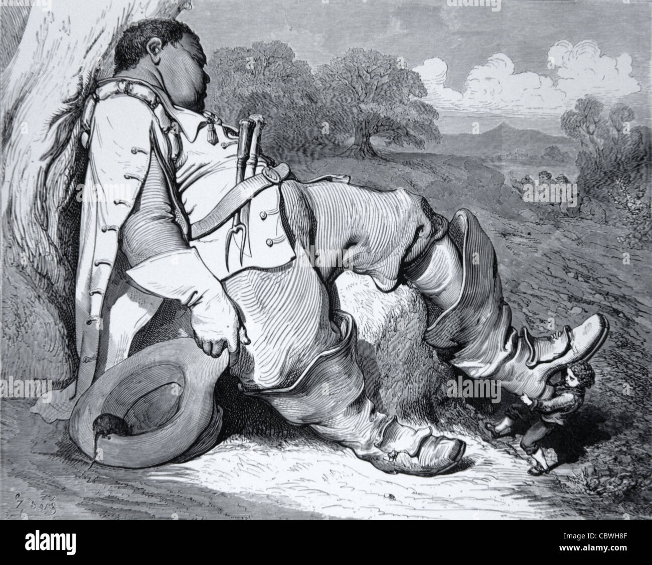 Sleeping Giant in "i sette League Boots' Fiabe, incisione di Gustave Doré, 1862 Foto Stock
