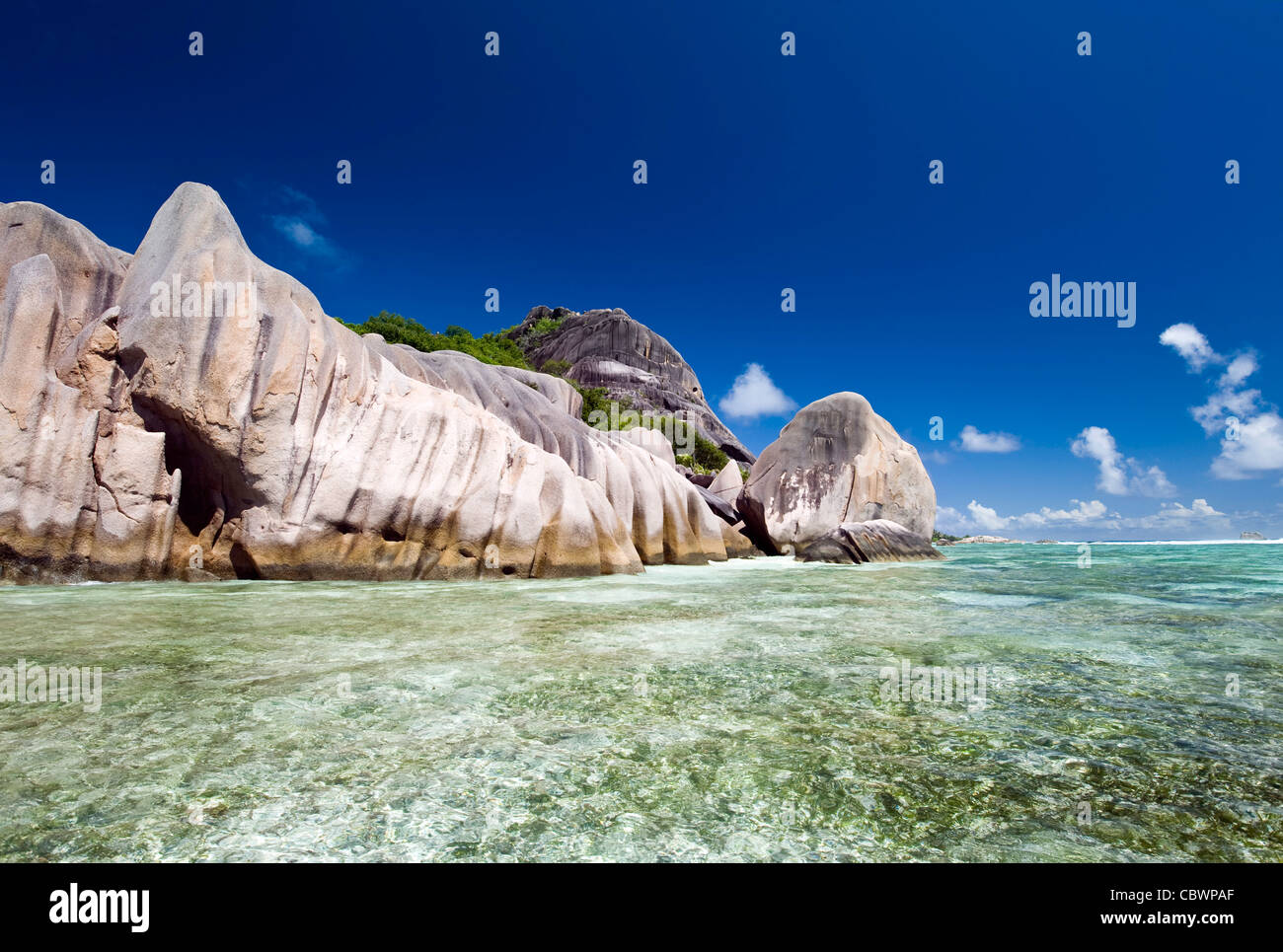 Tropical Beach, La Digue, Seicelle Foto Stock