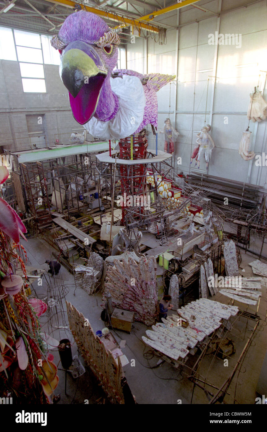 La Cittadella del Carnevale,preparazione al carnevale di Viareggio, Italia Foto Stock