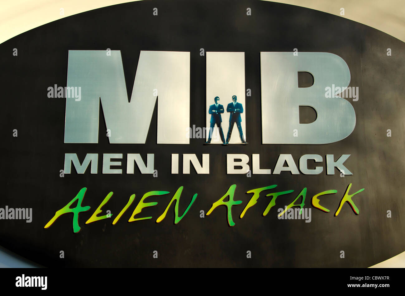 Men in Black Alien Attack segno di attrazione per gli Universal Studios Orlando in Florida Foto Stock
