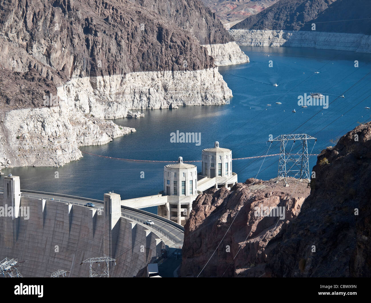 La diga di Hoover e il Lago Mead nel sud del Nevada. Foto Stock