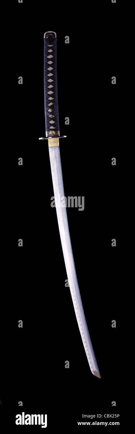 Giapponese fatto a mano katana on Dark Foto Stock