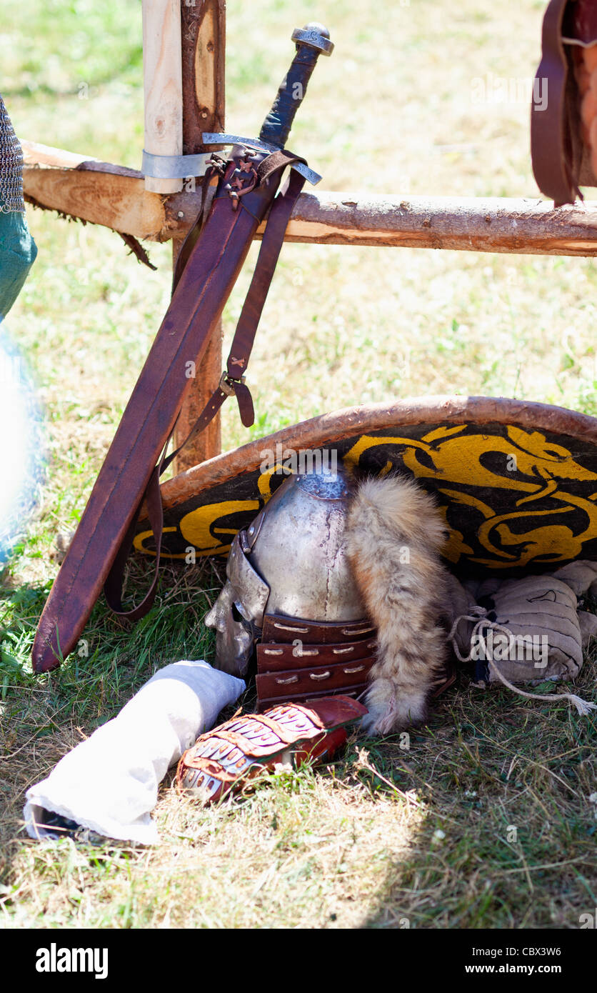 Cavaliere medievale corazza pronto per l'uso Foto Stock