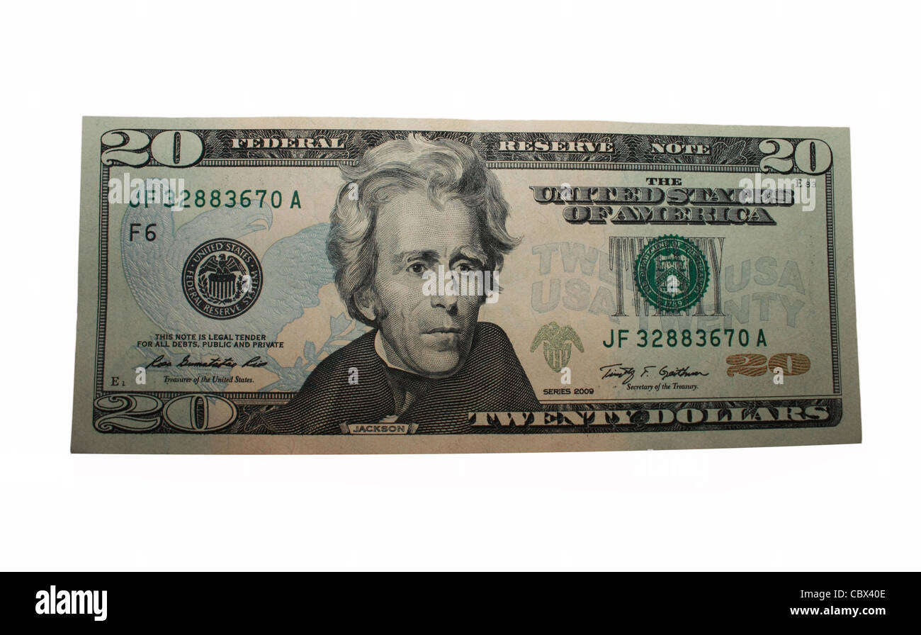 Valuta degli Stati Uniti nota in fondo bianco cut-out Foto Stock