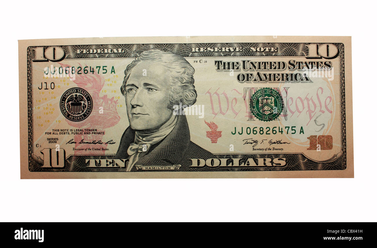 Valuta degli Stati Uniti nota in fondo bianco cut-out Foto Stock