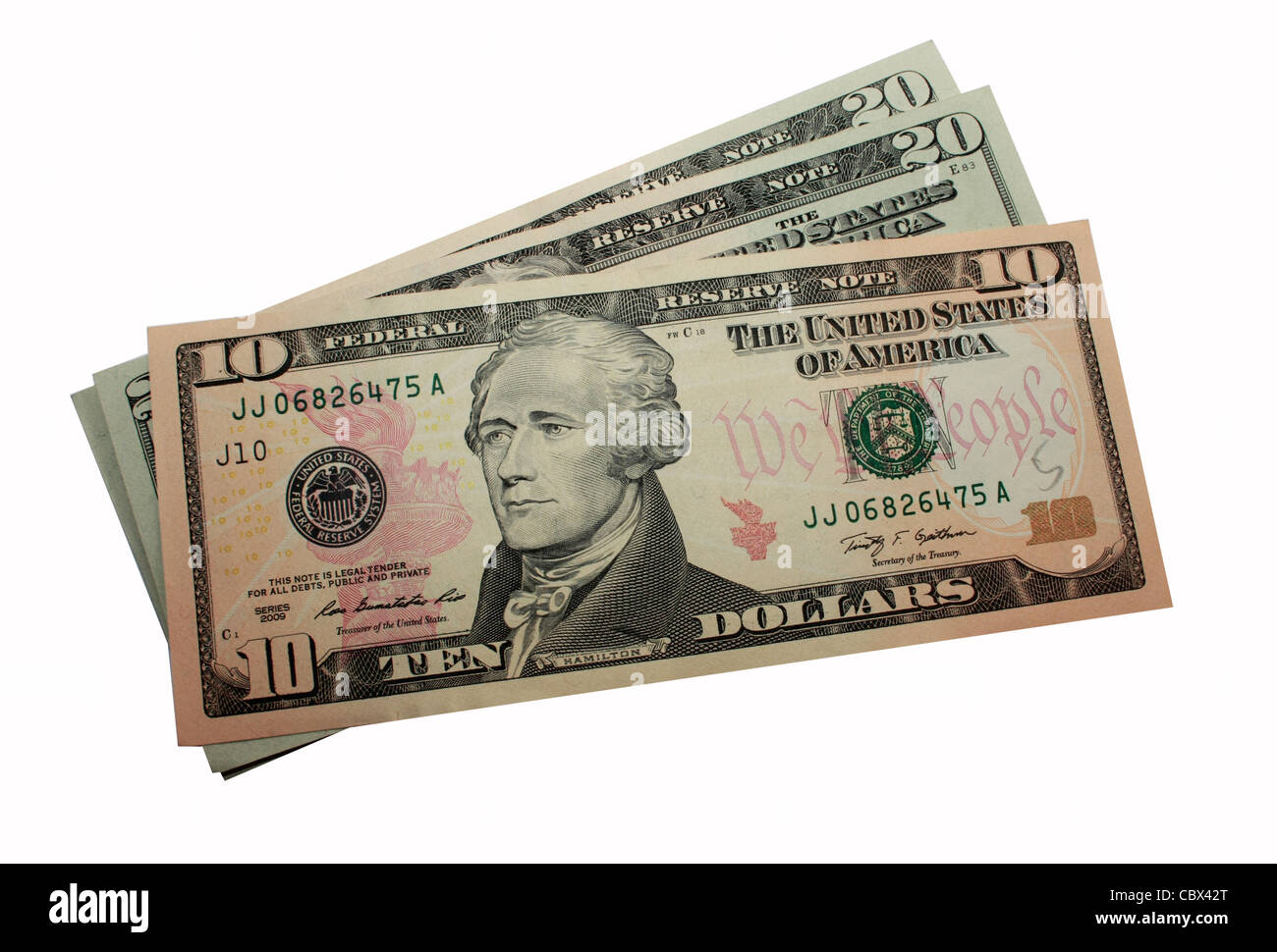 Valuta degli Stati Uniti nota in fondo bianco cut-out Foto Stock