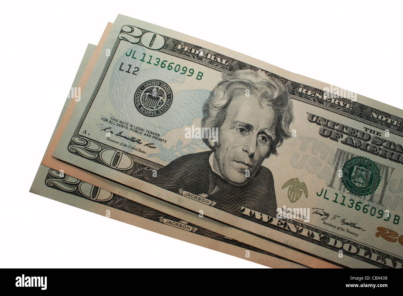 Valuta degli Stati Uniti nota in fondo bianco cut-out Foto Stock