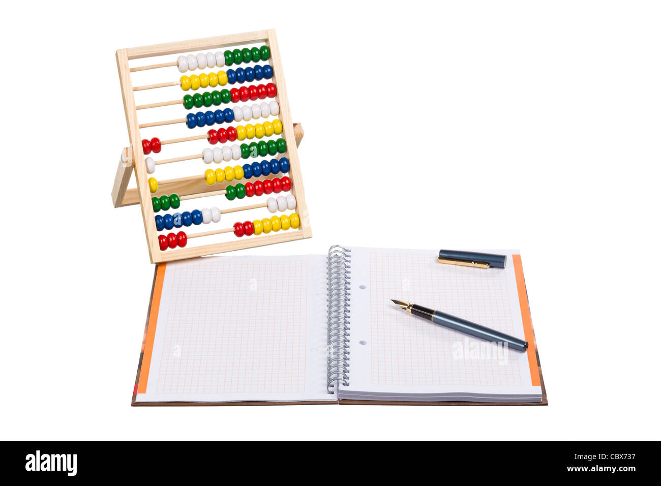 Abacus per conto e notebook con penna a inchiostro. Foto Stock