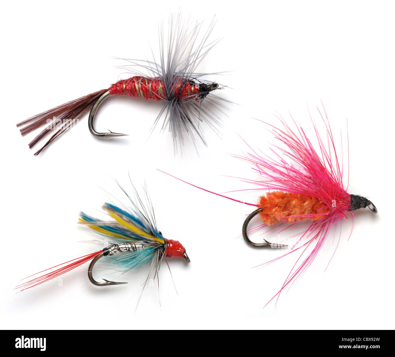 Tre mano legata fly mosche per la pesca Foto Stock