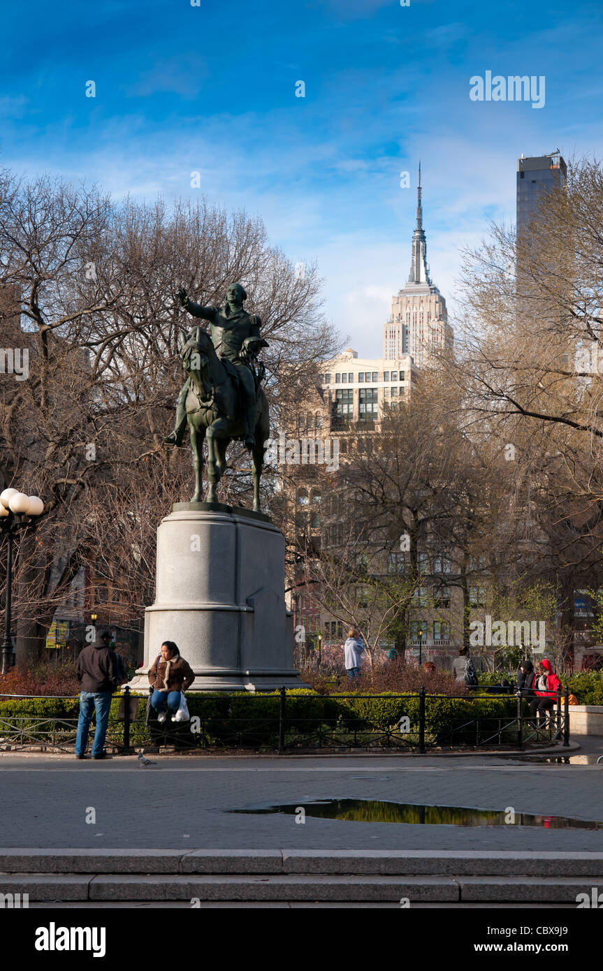 Statua di George Washington nel parco di Union Square a Manhattan, New York City Foto Stock