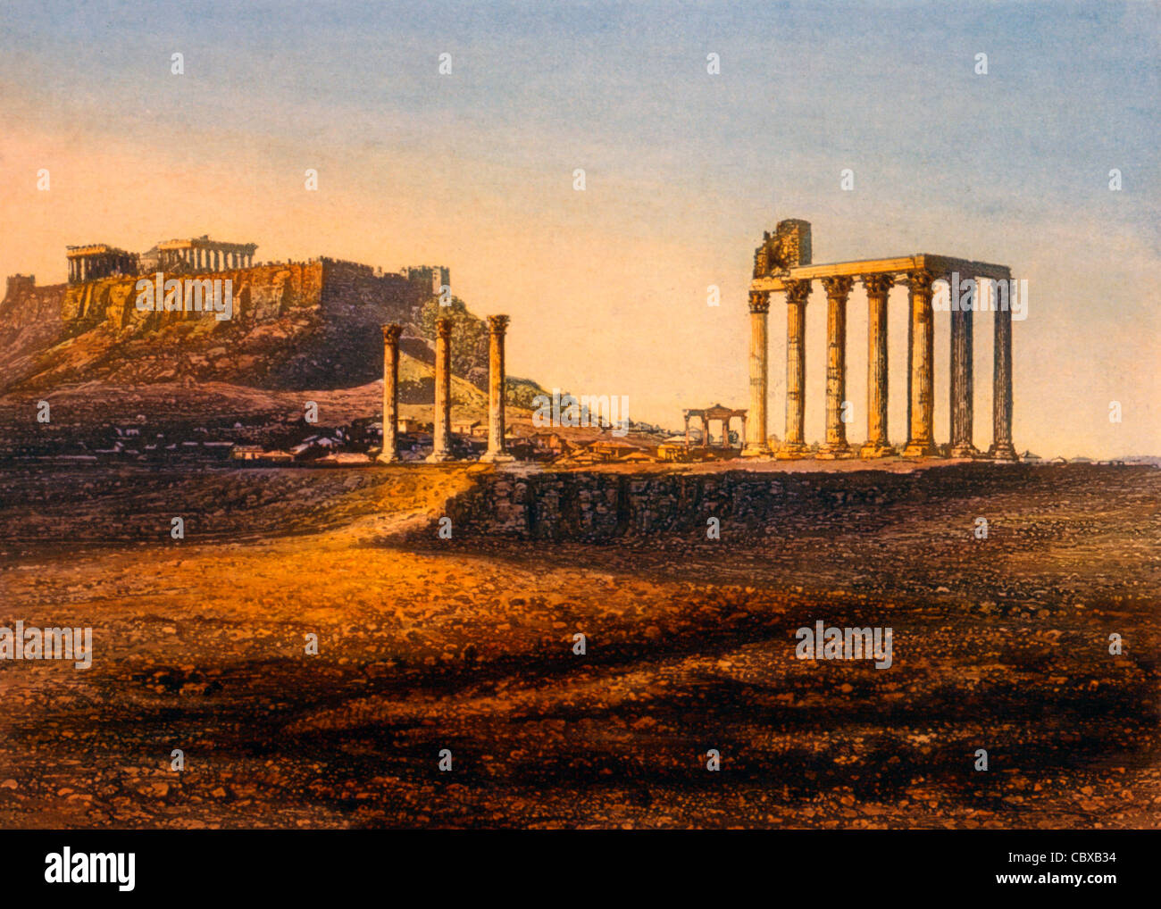 Vista dell'Acropoli di Atene, Grecia, circa1842 Foto Stock