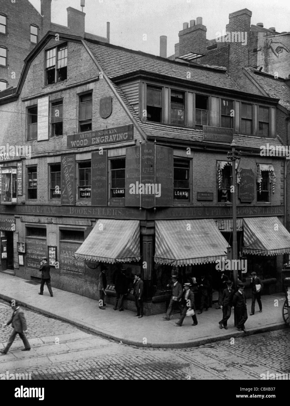 Old Corner Bookstore, primo mattone nella costruzione di Boston, circa 1900 Foto Stock