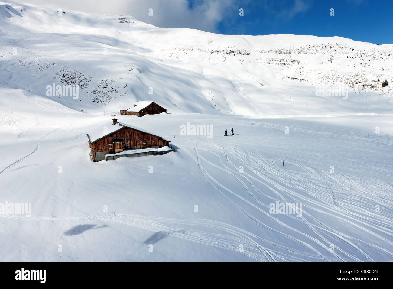 La pista da sci nelle Alpi Bernesi in Svizzera. Foto Stock