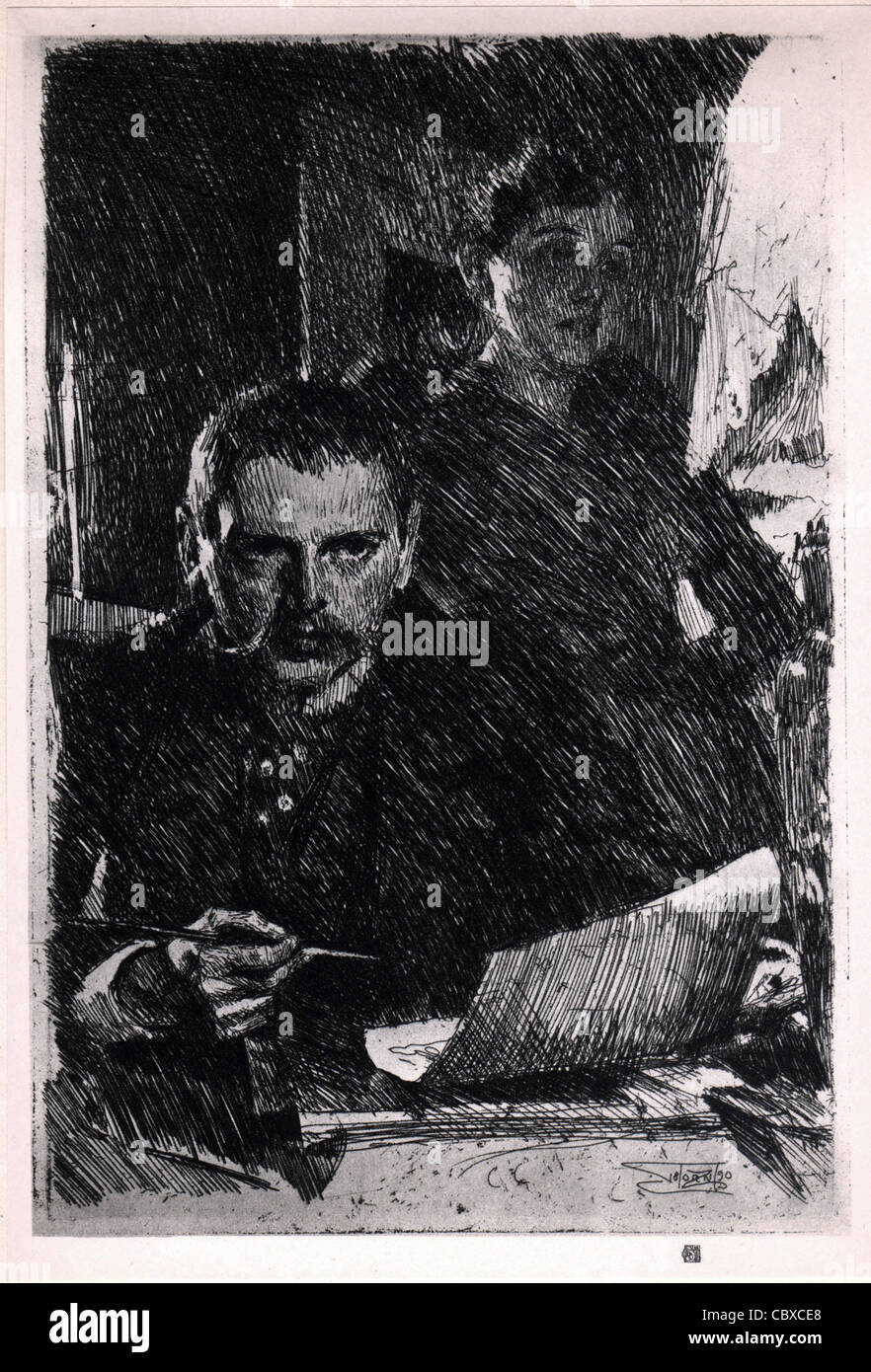 Anders Zorn Selfportrait Etching Foto Stock