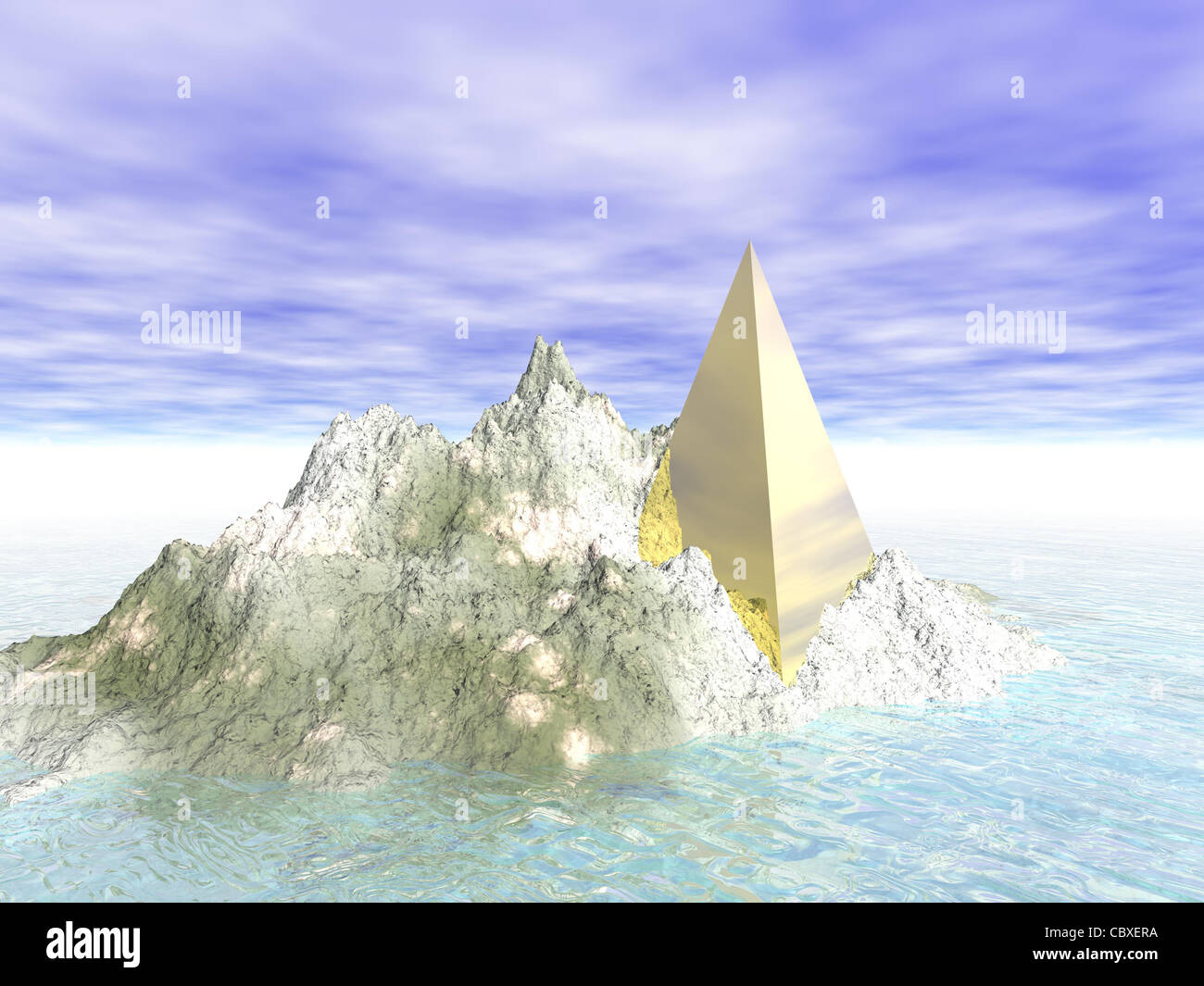 Abstract: Golden Pyramid sull isola rocciosa Foto Stock