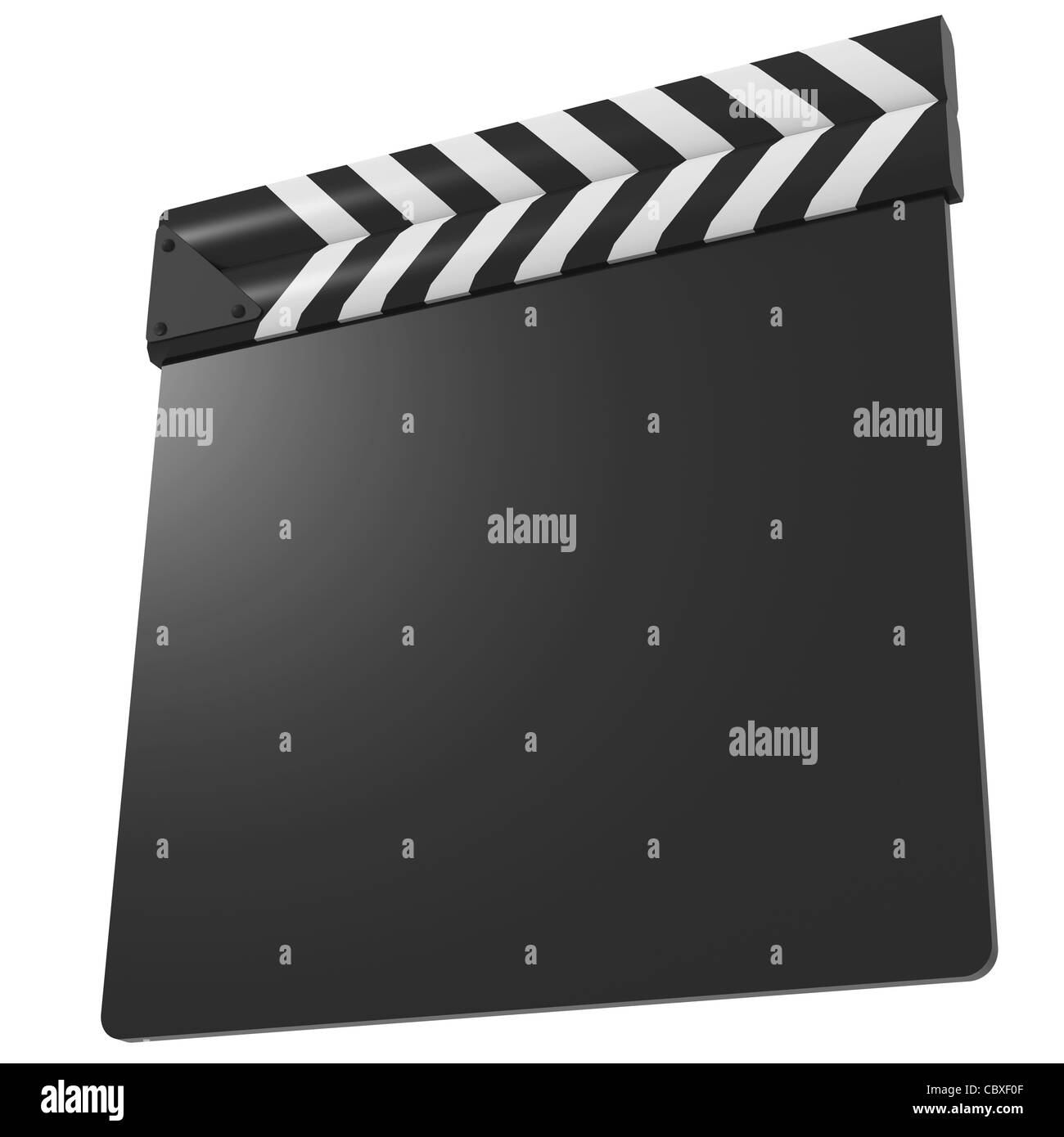 Clapboard o battaglio con il braccio abbassato su sfondo bianco Foto Stock