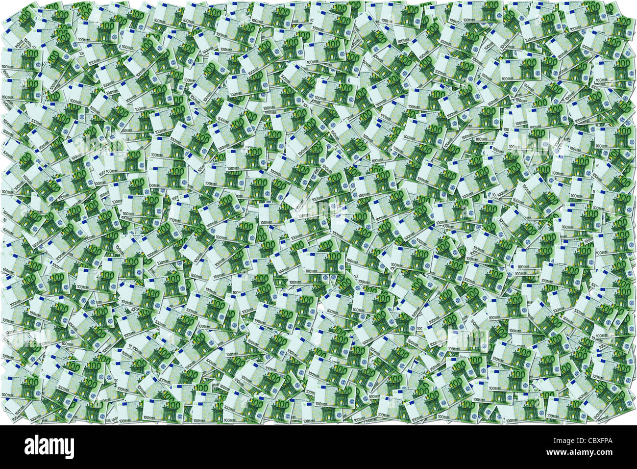 Un tappeto verde di mille banconote di € 100. 1000 billette de Banque de 100 euro. Foto Stock