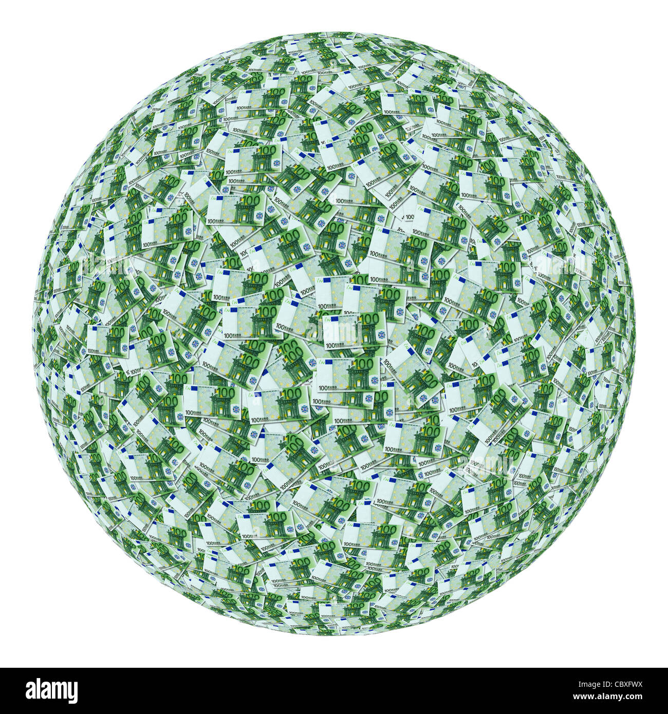 Una sfera realizzata con banconote da 100 Euro. Sphère composée à partir de billette de Banque de 100 euro. Foto Stock