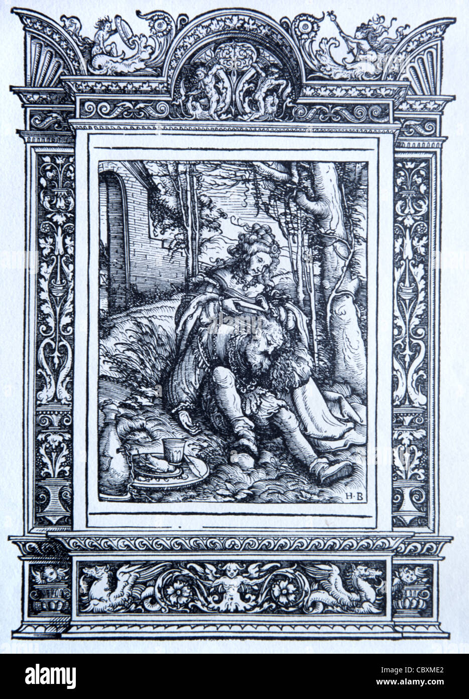 Samson e Delilah, un taglio di legno tedesco, Woodcut o incisione di Hans Burgkmair il Vecchio (1473-1531) Foto Stock