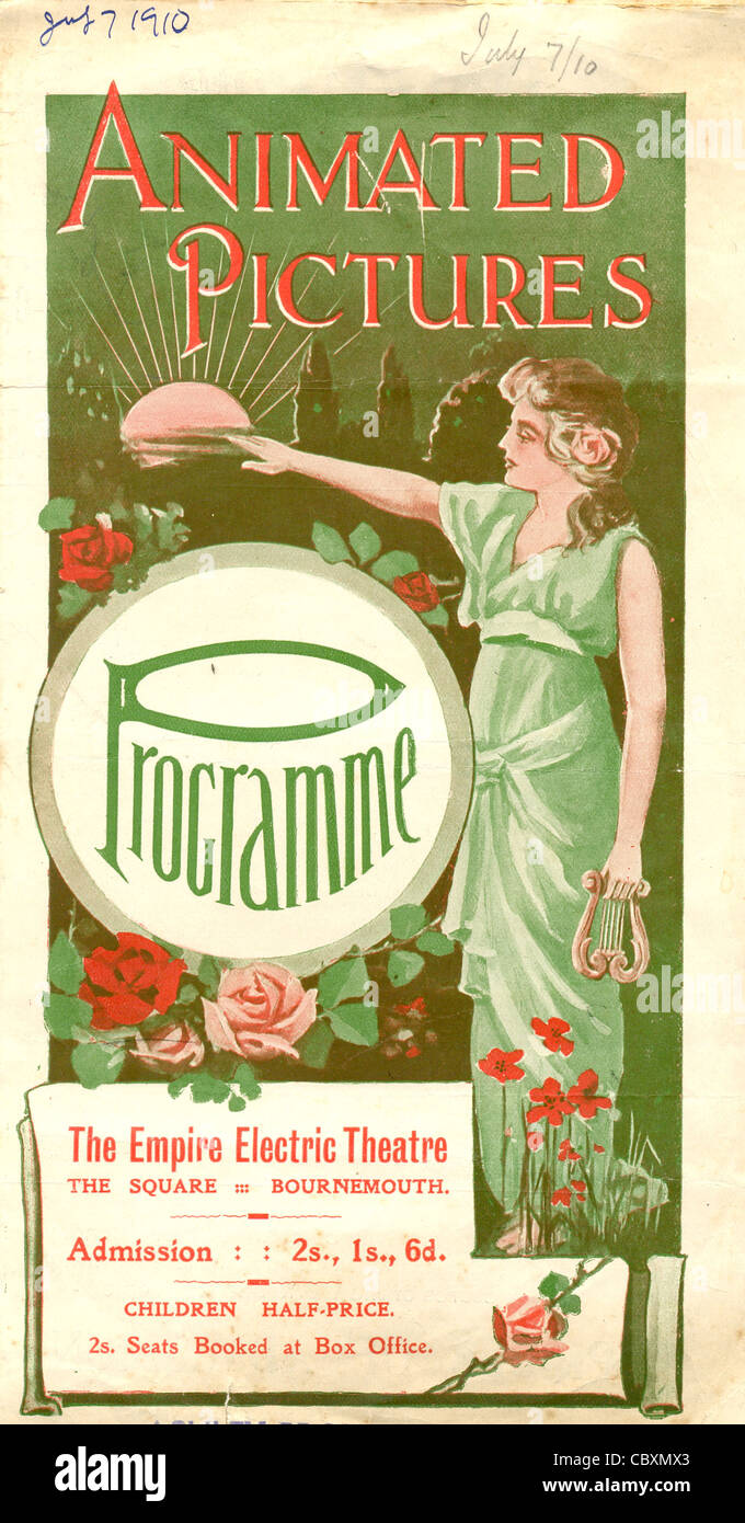Le immagini animate Program coprono all'Impero Electric Theatre, Bournemouth ha visitato 7 Luglio 1910 Foto Stock