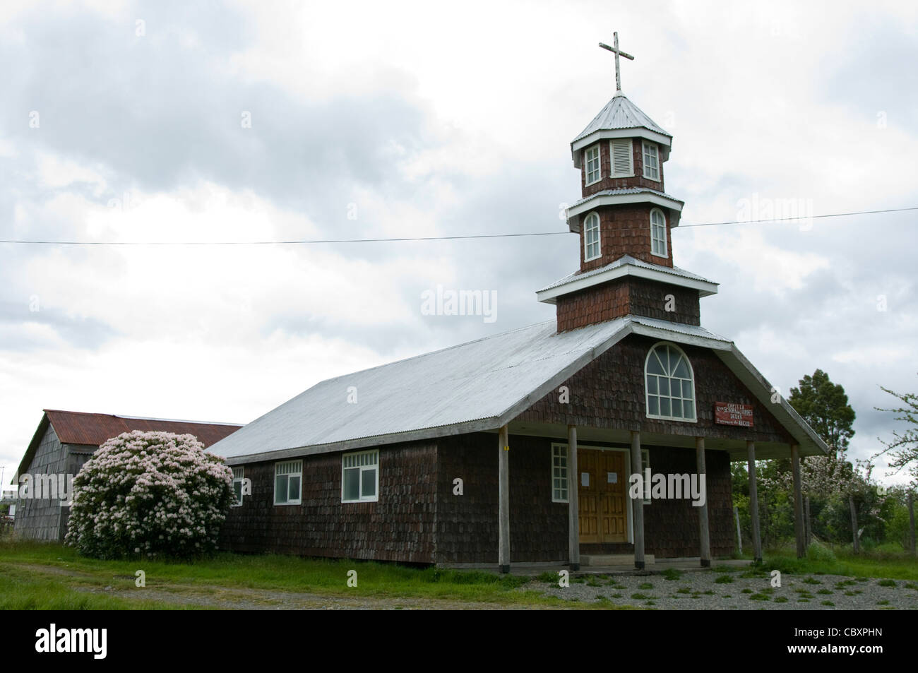 Il Cile. Isola di Chiloe. Chiesa in legno. Sito del Patrimonio mondiale. Foto Stock